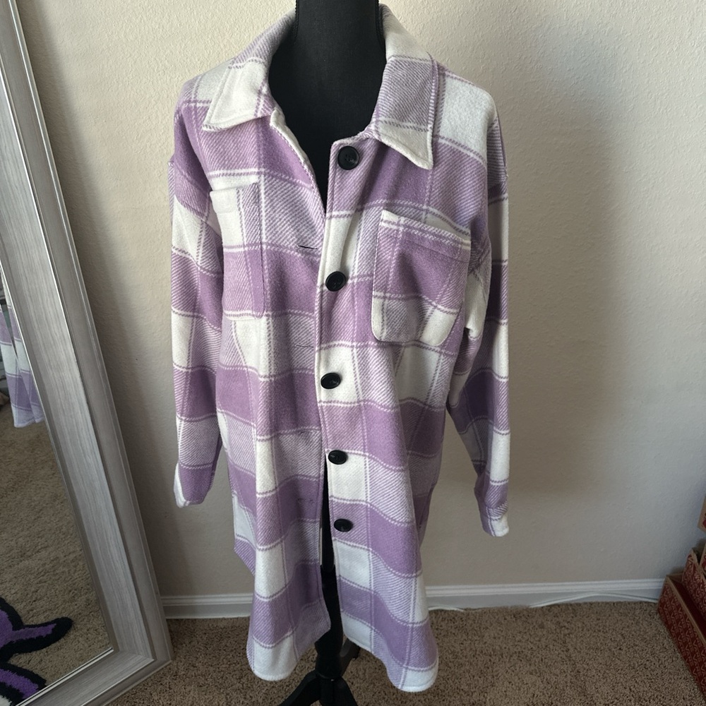 Vigoss Purple and White Plaid Utility Jacket